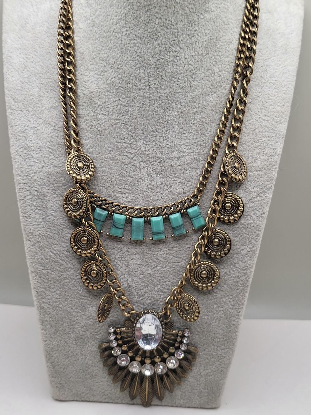 Put back online Boho Layered Statement Necklace Turquoise Rhinestone